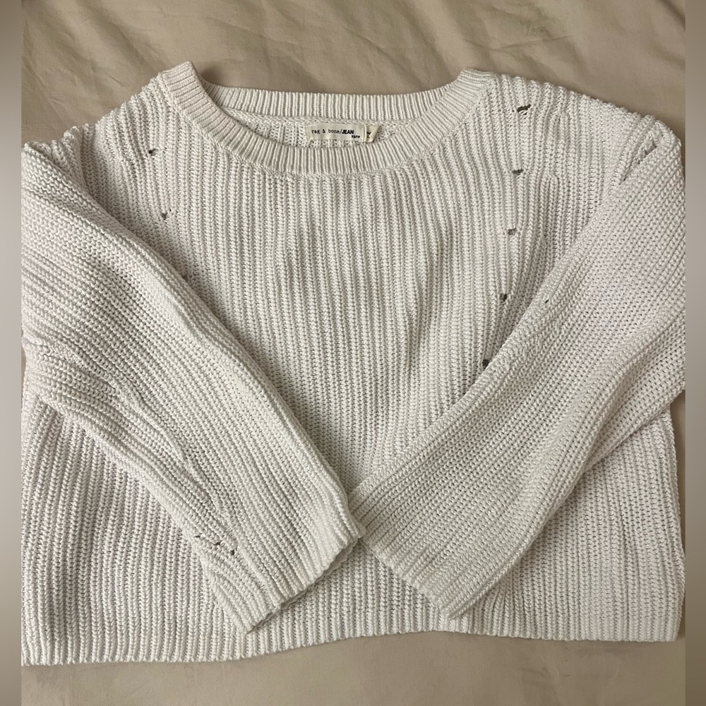 Rag and Bone Crew Crop Sweater, White, Size XS